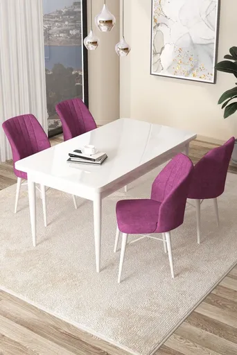 Dining Table & Chairs Set (5 Pieces) Arp - White, Purple
