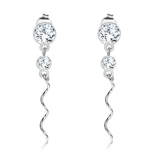 Stříbrné 925 náušnice, čiré krystaly Swarovski, lesklá spirála