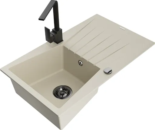 MEXEN/S Cesar granitový dřez 1-miska s odkapávačem včetně baterie Rita, béžový 6514-69-670300-70