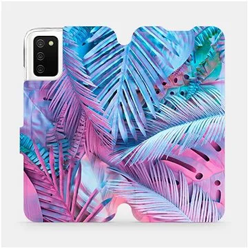 Flipové pouzdro na mobil Samsung Galaxy A02s - MG10S Fialové a modré listy (5903516654611)
