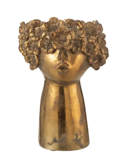 Zlatý antik květináč hlava ženy NebuFlower - 18*16*27 cm J-Line by Jolipa