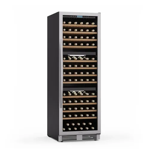 Klarstein Vinovilla Trio vinotéka, 143 lahví, 3 zóny, 38 dB, 12 polic, kompresor, 413 litrů