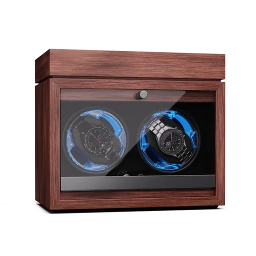 Klarstein Brienz 2, natahovač hodinek, 2 hodinky, 4 režimy, dřevěný vzhled, modré vnitřní osvětlení