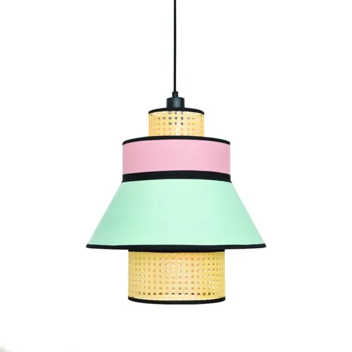 ACA Lighting závěsné svítidlo 1XE27 JAPAN růžová/mentolová textil+ratan D42XH190CM TF20881P