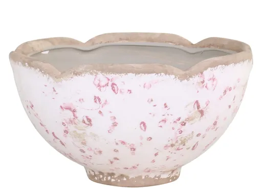 Keramický obal na květináč s růžovými kvítky Floral Cannes - Ø20*11.5cm Chic Antique