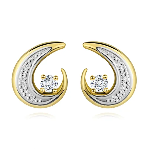 Zlaté náušnice 585 - částečná dvoubarevná kontura slzy, kulatý čirý diamant