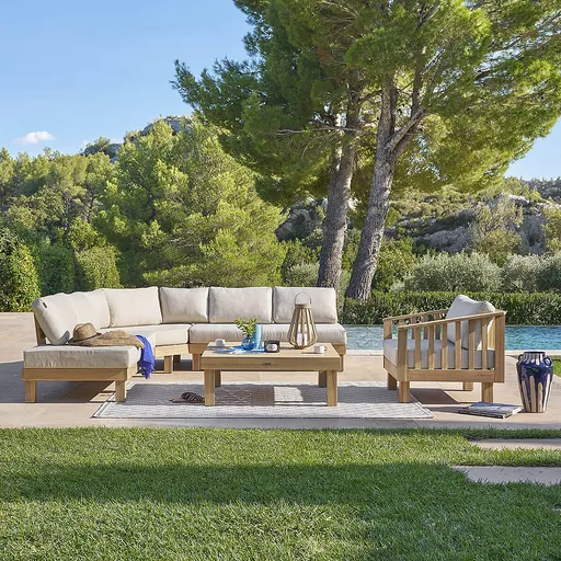 DEOKORK Luxusní rohová sestava z akácie OHIO pro 6 osob