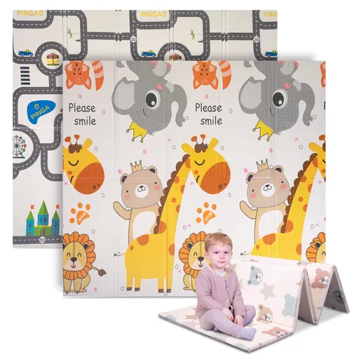 Skládací dětská podložka inSPORTline Michlino 180x200x1,2 cm Safari/Silnice