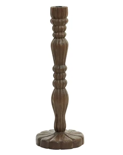 Hnědý dřevěný svícen na úzkou svíčku Jeraldo - Ø 16*45 cm Light & Living
