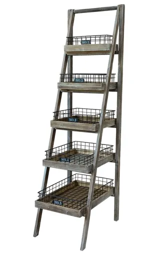 Hnědý antik dřevěný regál s košíky Cart No 5 - 42*70*170cm Chic Antique