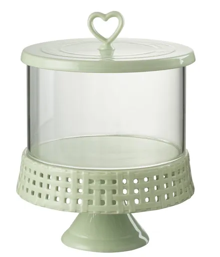 Zelená keramická dóza na noze s víkem Hella Pastel Green L - Ø 21*31cm J-Line by Jolipa