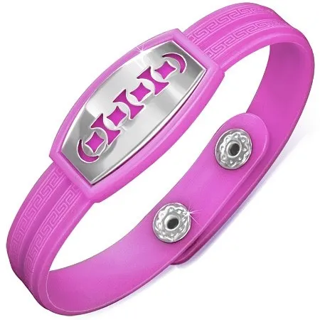 Fialový náramek z gumy s výřezy kruhů na známce