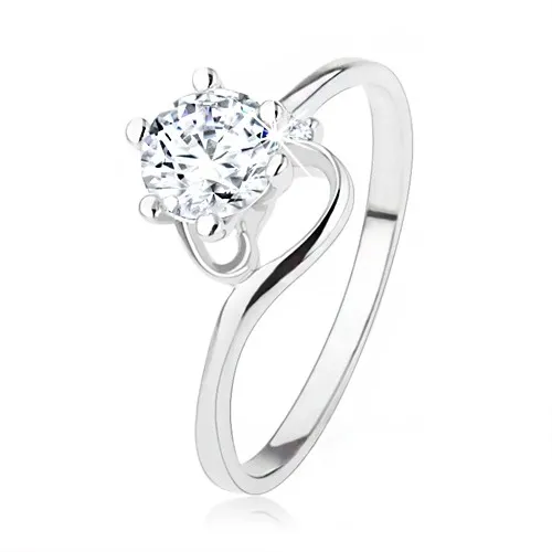 Zásnubní prsten ze stříbra 925, úzká zatočená ramena, čirý zirkon - Velikost: 59