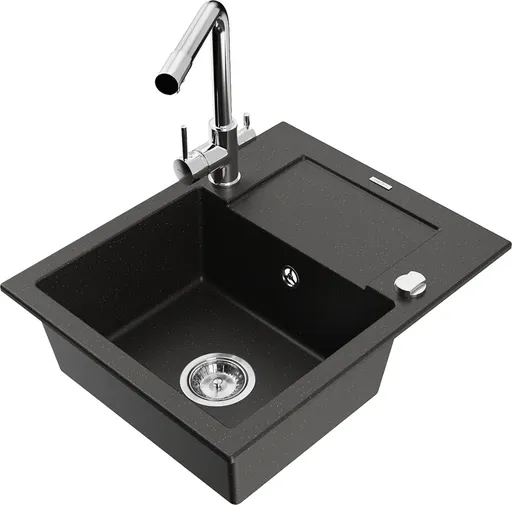 MEXEN/S Enzo granitový dřez 1-miska s odkapávačem včetně baterie Duero, černá/zlatá metalik 6506-75-671600-00