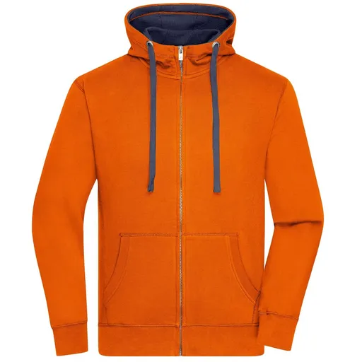 James & Nicholson (Daiber) Pánská mikina na zip s kapucí JN963 - Tmavě oranžová / tmavě modrá | S