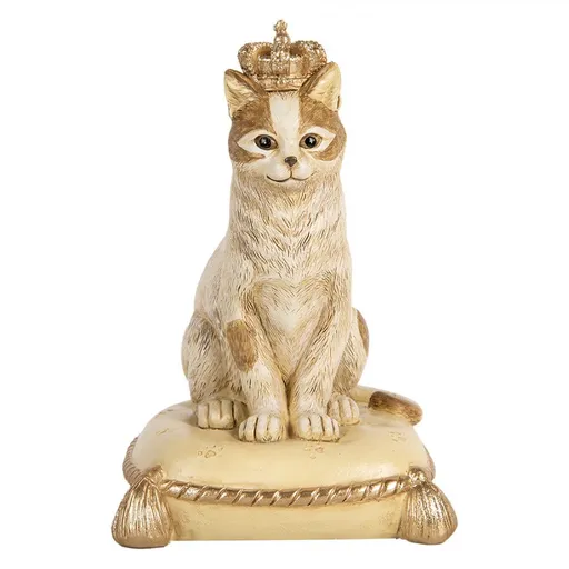 Béžovo-zlatá antik kasička kočka s korunkou - 14*13*12 cm Clayre & Eef