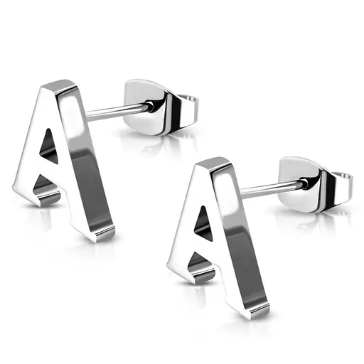 Puzetové ocelové náušnice - tiskací písmeno A