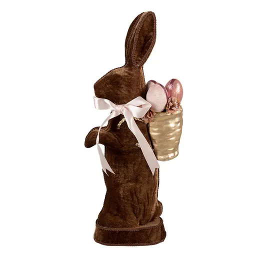 Dekorace hnědý sametový králík s vajíčky Fancy - 22*9*52 cm Clayre & Eef