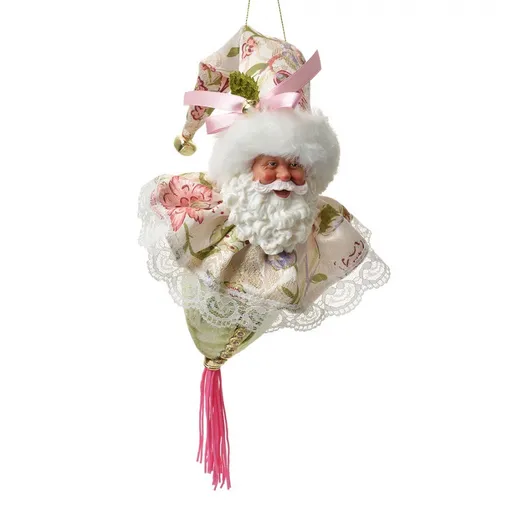 Závěsná dekorace Santa s květovaným oblekem - 8*8*35 cm Clayre & Eef