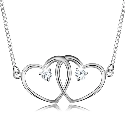 Náhrdelník ze stříbra 925, tenký blýskavý řetízek a dva propojené obrysy srdcí