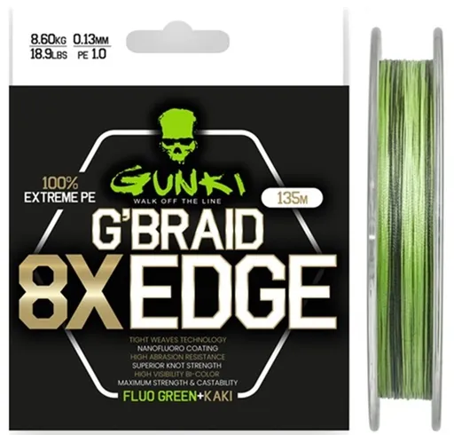 Gunki Šňůra G Braid 8X Edge (Pe1,0) 135m - 0,28mm 20,5kg,Gunki Šňůra G Braid 8X Edge (Pe1,0) 135m - 0,28mm 20,5kg