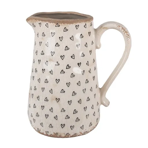 Béžový keramický džbán se srdíčky Hearti L - 21*15*23 cm Clayre & Eef