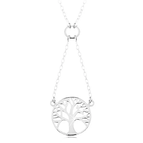 Náhrdelník ze stříbra 925, řetízek a přívěsek - lesklý strom života v kruhu