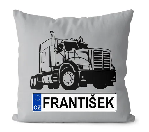 Polštář SPZ se jménem – černý kamion (Velikost: 40 x 40 cm, Jméno: František)