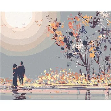 Pár při sledování západu slunce, 80×100 cm, bez rámu a bez vypnutí plátna (6039662)