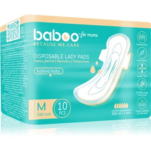 Baboo Postpartum Maternity Pads porodnické vložky jednorázové velikost M 10 ks