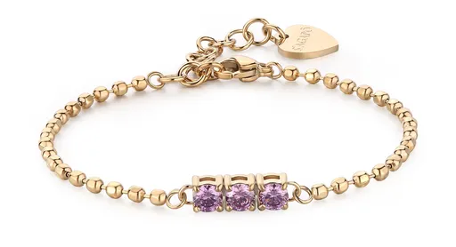 S'Agapõ Pozlacený kuličkový náramek s fialovými zirkony Dazzly SDZ25