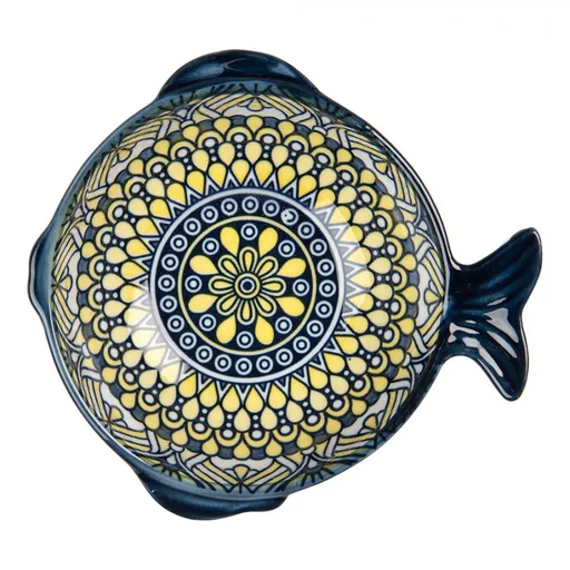 Keramická miska rybka s modrým vzorem Mibbo - 15*14*5 cm / 200 ml Clayre & Eef
