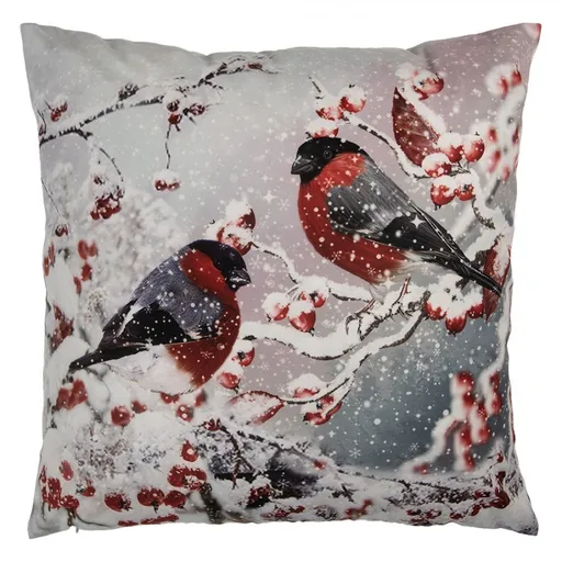 Šedý povlak na polštář s ptáčky hýla na stromku Christmas - 45*45 cm Clayre & Eef
