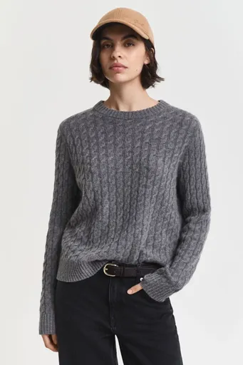 SVETR GANT CASHMERE CABLE C-NECK CHARCOAL MELANGE