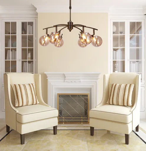 Závěsná lampa Lentini patinovaná 6x40W g9 jantarové stínidlo