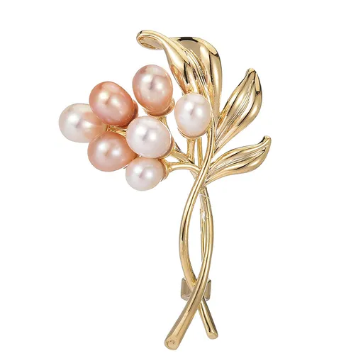 Troli Elegantní pozlacená brož s pravými perlami Větvička Gold