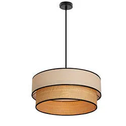 Závěsná lampa LORENZO černá 1x60W E27 krémové stínidlo s černým lemováním