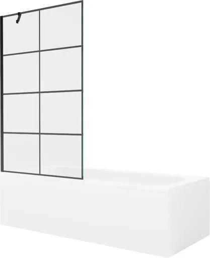MEXEN/S Vega obdélníková vana 150 x 70 cm s panelem + vanová zástěna 100, černá vzor 550115070X9510007077