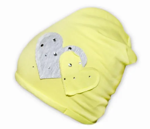 Baby Nellys Bavlněná čepička Srdíčka - pistáciová vel.  110/116