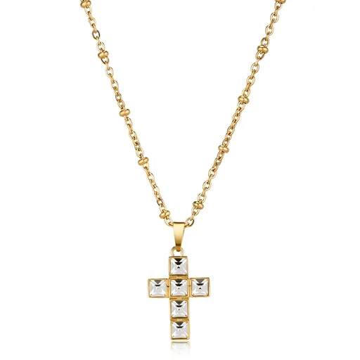 S'Agapõ Dámský pozlacený náhrdelník s krystaly Kříž Arcadia SRD06