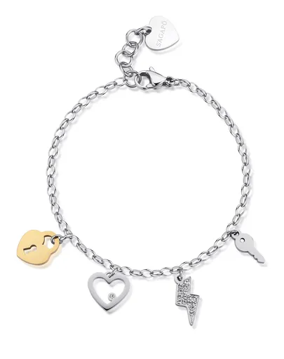 S'Agapõ Ocelový bicolor náramek s přívěsky Happy SHAR26