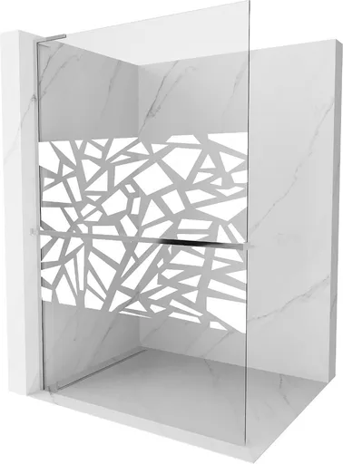 MEXEN/S Kioto+ L Sprchová zástěna WALK-IN s poličkou a držákem ručníků 110 x 200, bílý vzor, chrom 800-110-123-01-85