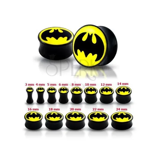 Lesklý černý plug do ucha - Batman - Tloušťka : 12 mm
