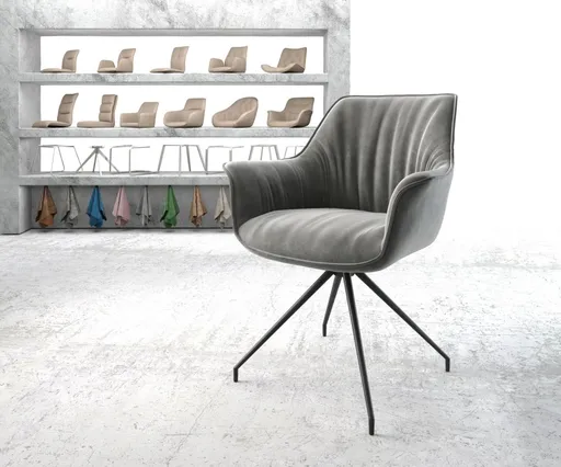 Otočná židle Keila-Flex s područkami samet šedá křížová podnož