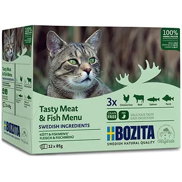 Bozita bezobilné dušené filetky maso a ryby v želé 12 × 85g (7300330036711)