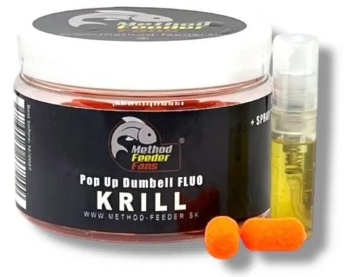 Method feeder fans plovoucí dumbell pop up 8x15 mm 100 ml + sprej esence 2 ml - krill