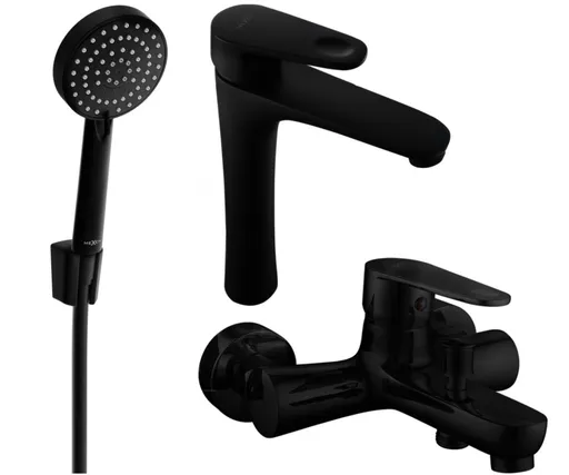 MEXEN/S Kama R75 Set umyvadlové a vanové baterie s příslušenstvím, černá 72513R75-70