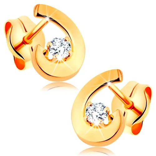 Náušnice ve žlutém 14K zlatě - částečná kontura kapky, zirkonek čiré barvy