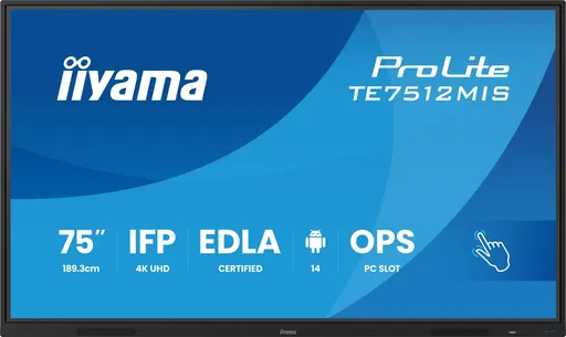 75" iiyama TE7512MIS-B4AG:IPS,4K,40P,USB-C