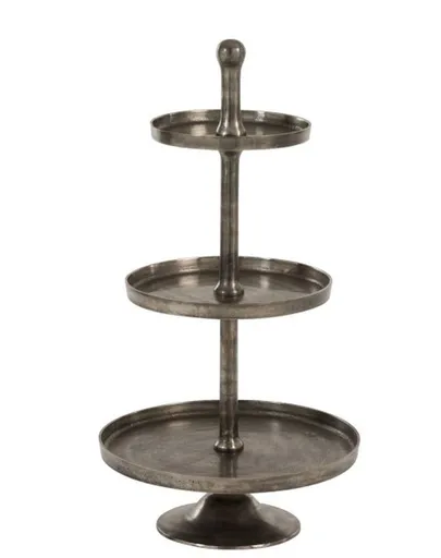 Stříbrný 3-patrový kovový etažér Antique grey - Ø 50*110cm J-Line by Jolipa